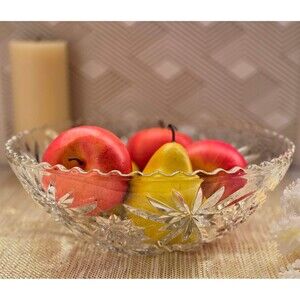 Serving Bowl - Anchor Hocking Star of David 11" Cut Glass - MCM